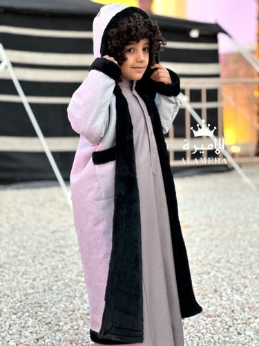 فروة شتوية اطفال رمادي