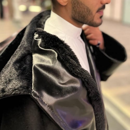 فروه شتوية جوخ مع جلد على الاطراف