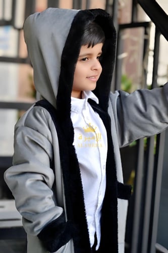 فروة شتوية اطفال رمادي