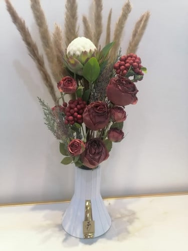 Artificial flower vase, semi-natural, red shades,...