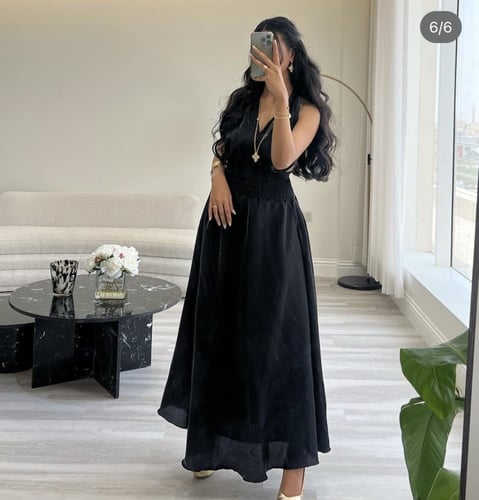 جلابية فري سايز ستان اسود + قطعة خارجية اكمام شغل...