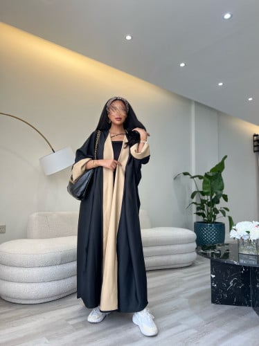 كريب اسود بيج دبل فيس قصة فراشة + طرحة شيفون منقطه...