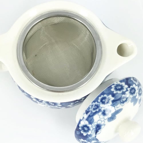 طقم شاي مكون من 8 قطع الكوب دبل مزخرف باللون الازر...