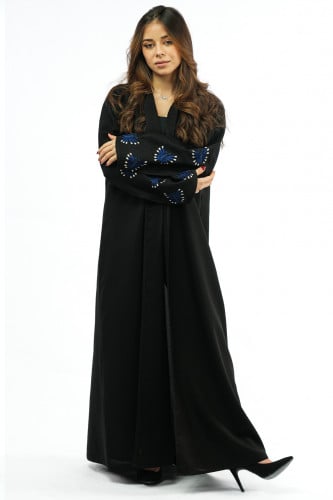 عباية فرنسي كم ماسك تطريز فراشة قماش كتان اناقة