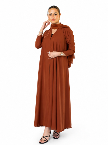 عباية كريب كلوش باللون البني الدافى-1