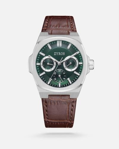 ساعه ZYROS رجاليه بسير جلد بني