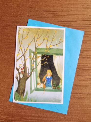 بطاقة تهنئة مع ظرف أزرق 14*9 cm