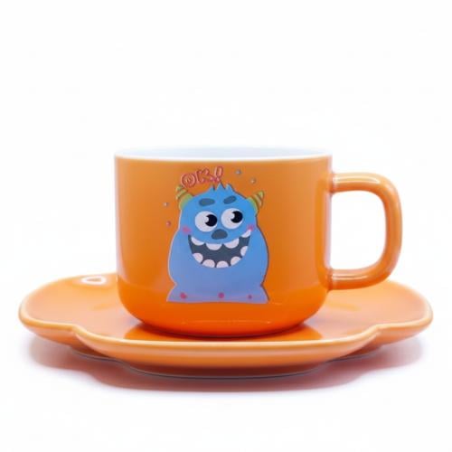 كوب سيراميك شخصية شلبي مع صحن لون اورانج