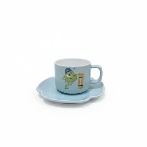 كوب سيراميك شخصية وشوشني مع صحن لون سماويي