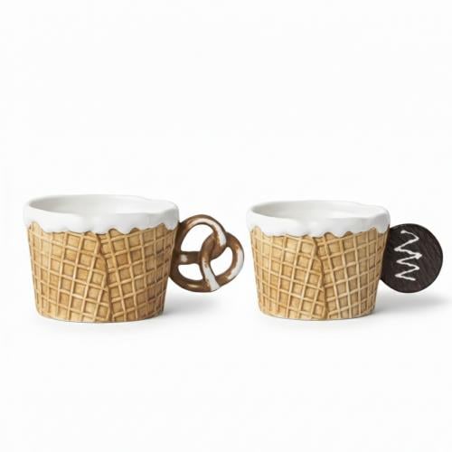 كوب تقديم الآيس كريم والحلويات بتصميم "وافل" بني