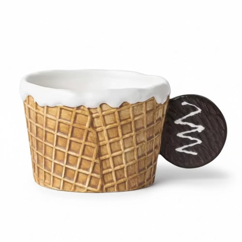 كوب تقديم الآيس كريم والحلويات بتصميم "وافل" بني