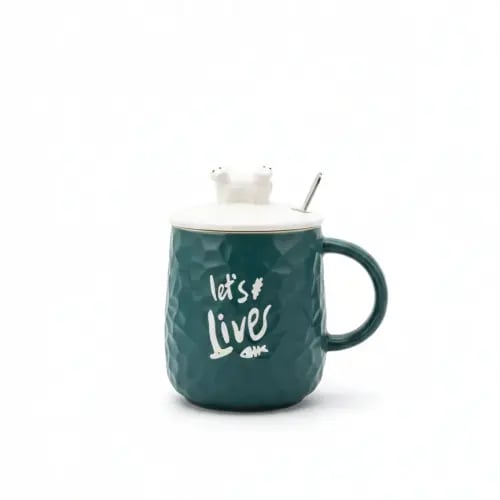 كوب سيراميك "Let's Live" بتصميم قطة لطيفة مع غطاء...