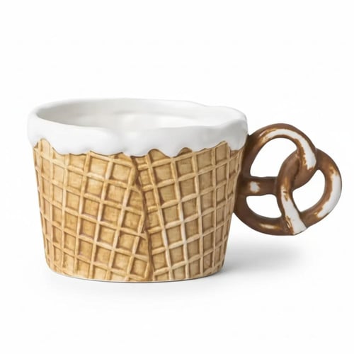 كوب تقديم الآيس كريم والحلويات بتصميم "وافل" بني