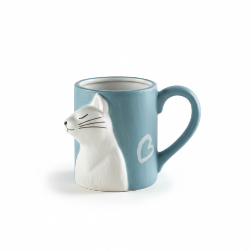 كوب القطة الأزرق بلمسة حجرية