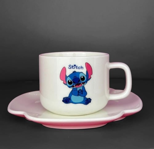 اكواب شخصية شتيتش مع الصحن من السيراميك