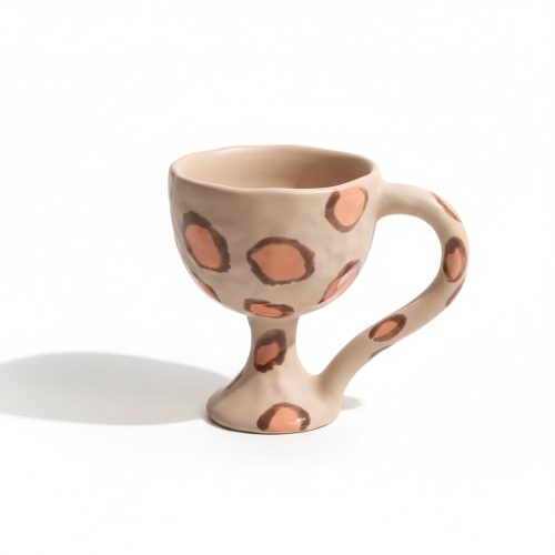 كوب من السيراميك تصميم نمط منقط اللون الخربزي للقه...