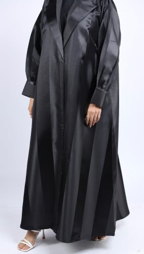 Black striped collar abaya