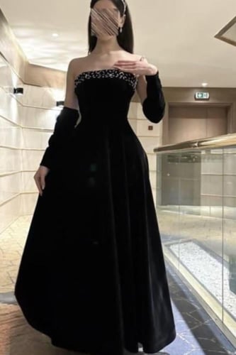 فستان سهرة أنيق شتوي بلونين عودي واسود