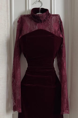 فستان سهرة أنيق شتوي لون عودي