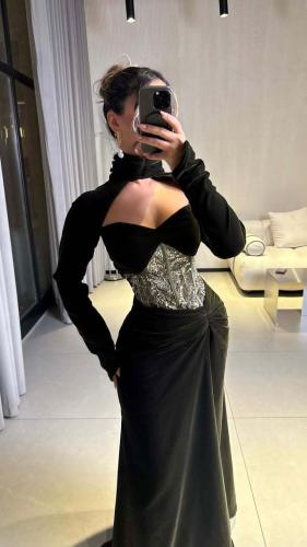 فستان سهرة أنيق شتوي لون زيتي