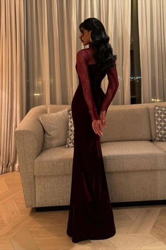 فستان سهرة أنيق شتوي لون عودي