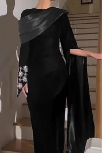 فستان سهرة أنيق شتوي بلونين اسود و عودي