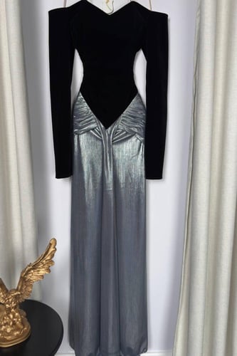 فستان سهرة أنيق بلون اسود و رمادي