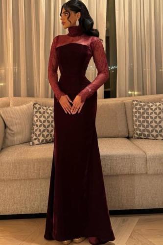 فستان سهرة أنيق شتوي لون عودي