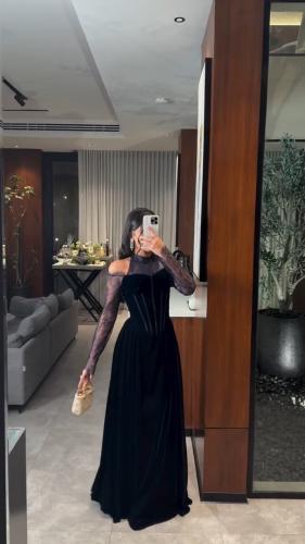 فستان سهرة شتوي كحلي