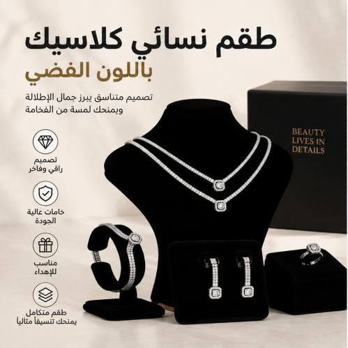 ‎ طقم نسائي كلاسيك باللون الفضي