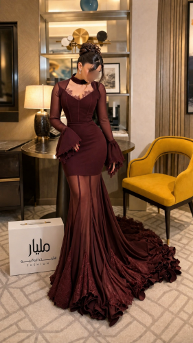 فستان سهرة ليانا عنابي ناعم