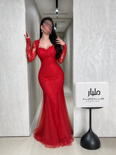 فستان سهرة مناسبات أحمر طويل