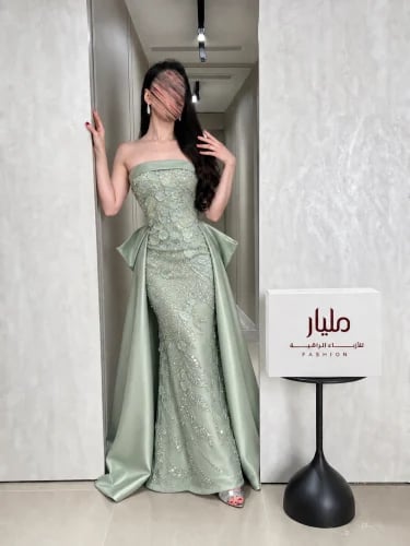 فستان سهرة سيلين أخضر مطرز