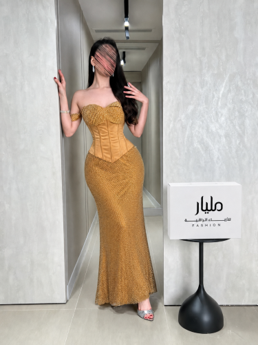 فستان سهرة ليان الذهبي بالكريستال