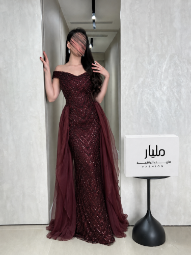 فستان سهرة عنابي ترتر