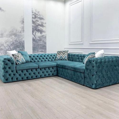 كنب زاوية كبير بوسائد منقوشة