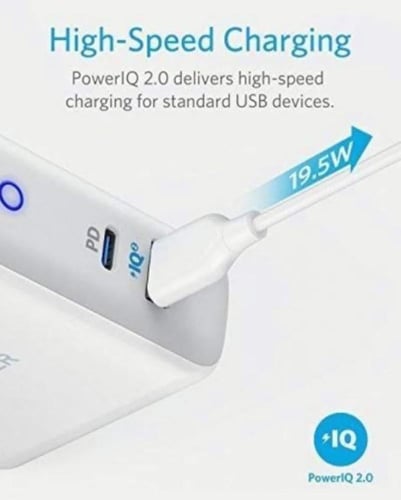 فيش شاحن جداري من انكر باور بورت منفذ PD بلس ومنفذ...