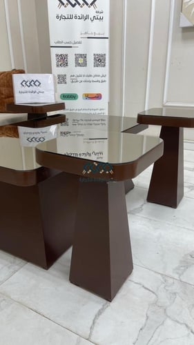 طقم طاولات 5 قطع مراية عسلي السطح