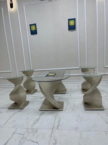 طقم طاولات 1+4 حلزوني خشبي