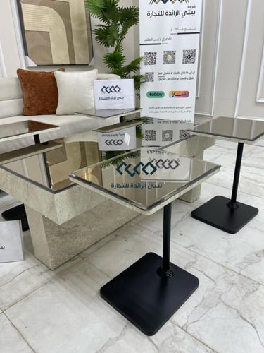 طقم طاولات 5 قطع بديل الرخام سطح مراية عسلي
