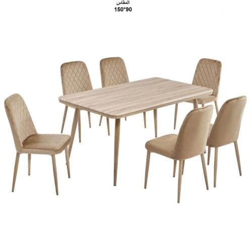 طاوله طعام 6 كراسي خشب قواعد حديد