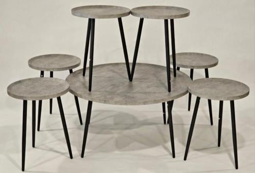 طقم طاولات 7 قطع خشبي رمادي