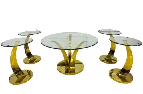 طقم طاولات 5 قطع شاهي استيل سطح زجاج شفاف