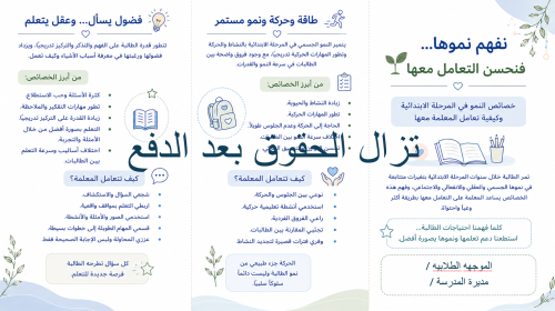 مطوية خصائص النمو في المرحلة الإبتدائية وكيفية الت...