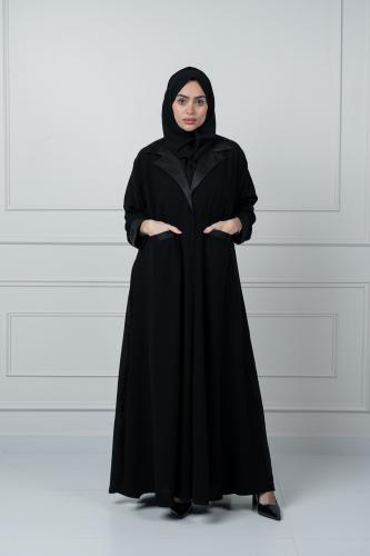 Royal abaya with jacquard, semi-wide, with pockets