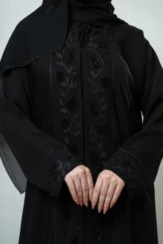 Internet embroidered abaya, Ari, semi-pleated