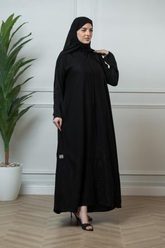 Internet embroidered abaya, Ari, semi-pleated