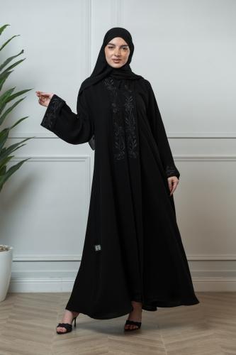Embroidered abaya in front and sleeve