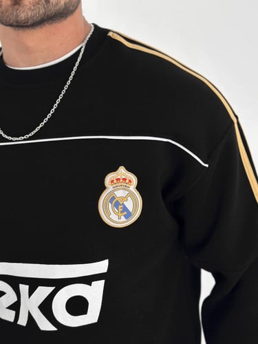 سويتر ريال مدريد الأسود الفخم بتفاصيل ذهبية | لورد