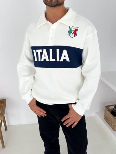 سويتر منتخب إيطاليا الأبيض الكلاسيكي الشتوي إصدار...